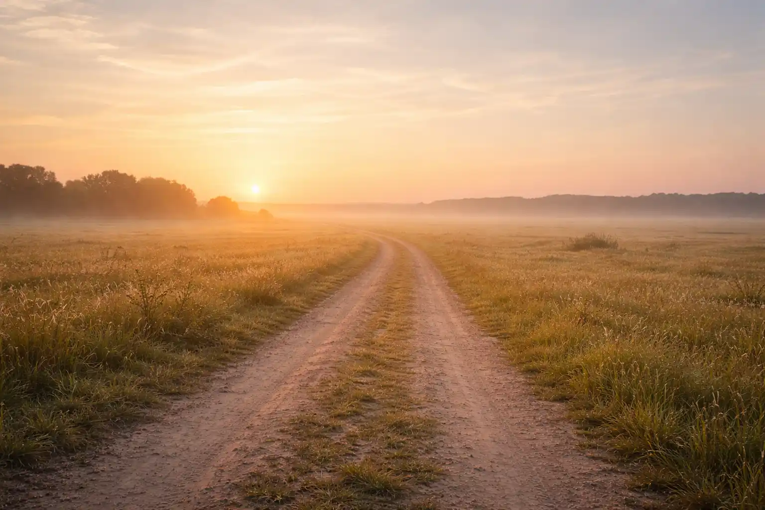 Natuurlijk pad door open landschap bij zacht ochtendlicht